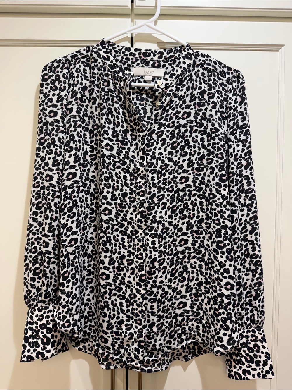 LOFT Black, white and pink Leopard-Spot V-Neck Blouse